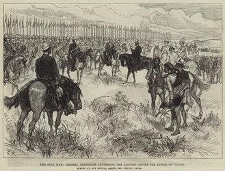 Zulu-krigen, General Newdigate, der henvender sig til Lancers før slaget ved Ulundi